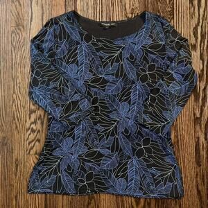 Black and blue tropical floral top